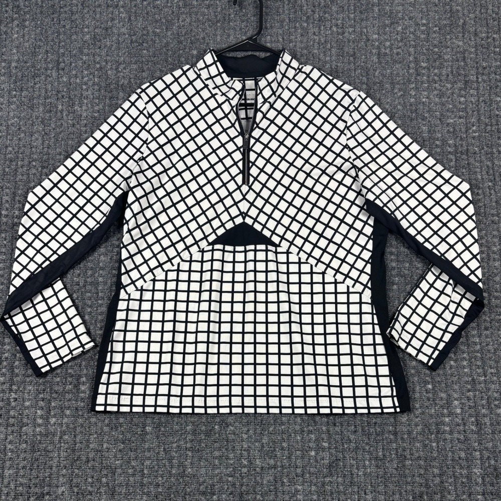 Tail Activewear 1/4 Zip Grid Print Long Sleeve Athletic Top XL White Black